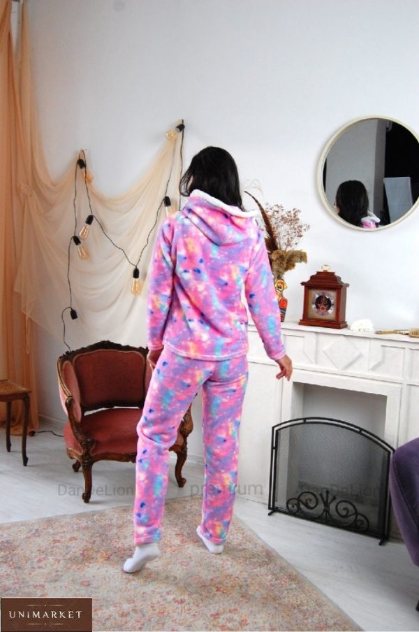Приобрести дешево женскую теплую пижаму с капюшоном (размер 42-50) розового цвета