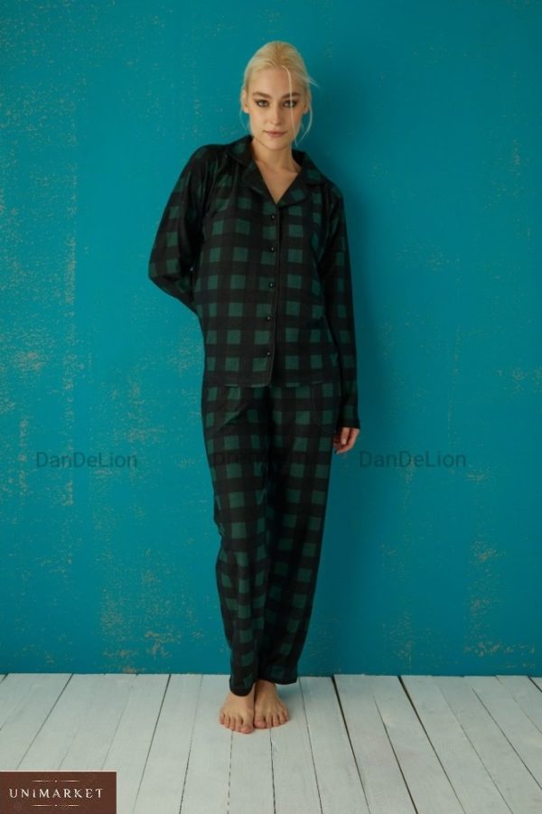 Приобрести по низким ценам женскую пижаму в клетку (размер 42-50) зеленого цвета