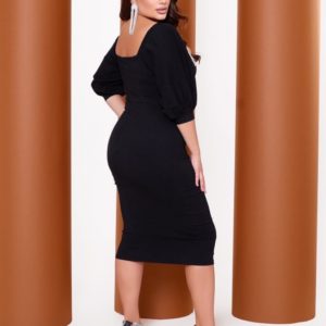 Замовити онлайн чорне жіноче плаття з бахромою з страз (розмір 42-60)