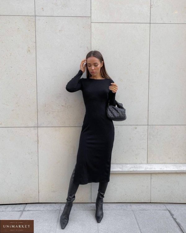 Замовити чорну жіночу трикотажну сукню з відкритою спиною (розмір 42-48) онлайн