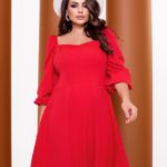 Купить красное женское платье с объемными рукавами (размер 42-52) по скидке