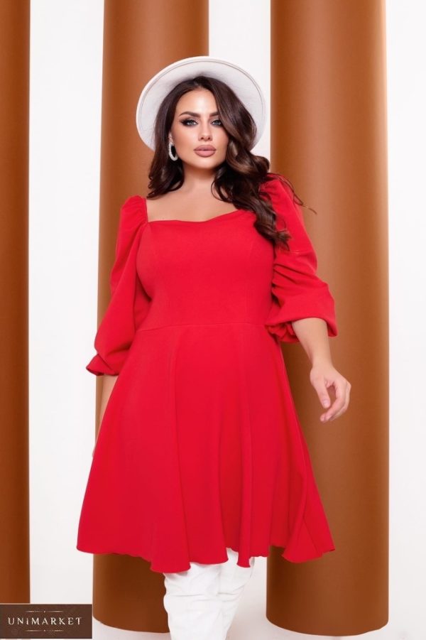 Купить красное женское платье с объемными рукавами (размер 42-52) по скидке