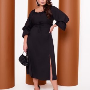 Купить черное платье миди из софт-шёлка (размер 42-64) для женщин дешево