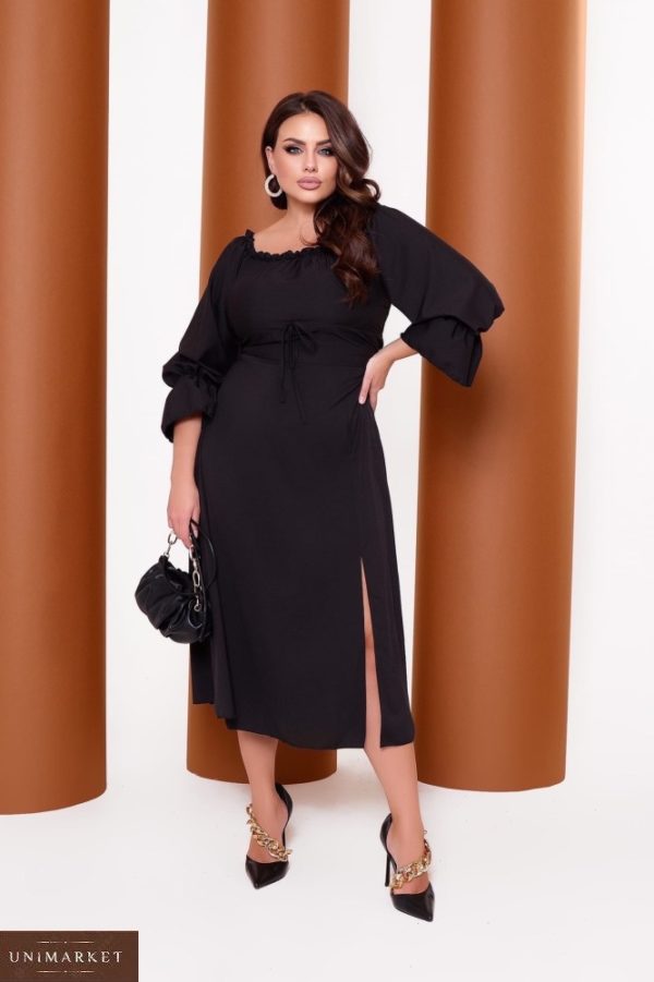 Купить черное платье миди из софт-шёлка (размер 42-64) для женщин дешево
