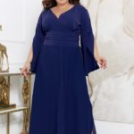 Купити синє жіноче довге плаття з розрізами (розмір 48-70) онлайн