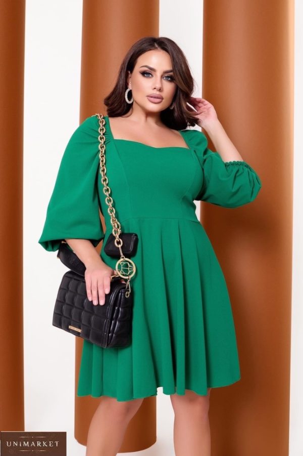 Заказать женское зеленое платье с объемными рукавами (размер 42-52) онлайн