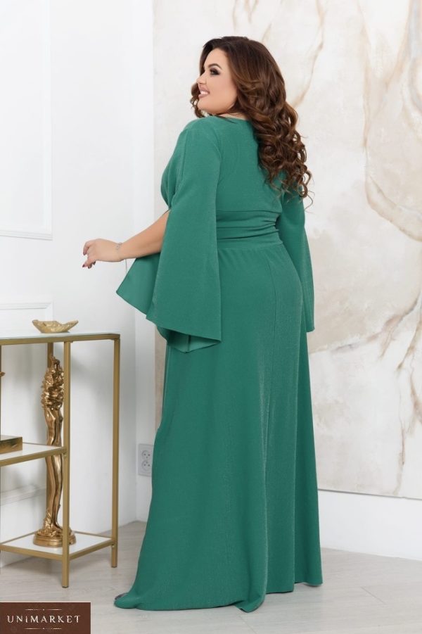 Купить зеленое женское длинное платье с разрезами (размер 48-70) выгодно