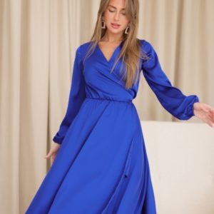 Купить синее женское платье шёлковое на запах (размер 42-48) в Украине