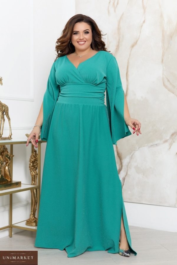 Купити бірюзове жіноче довге плаття з люрексовой ниткою (розмір 48-70) в інтернеті