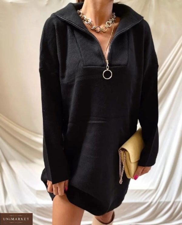 Заказать черное женское платье из ангоры со змейкой в интернете