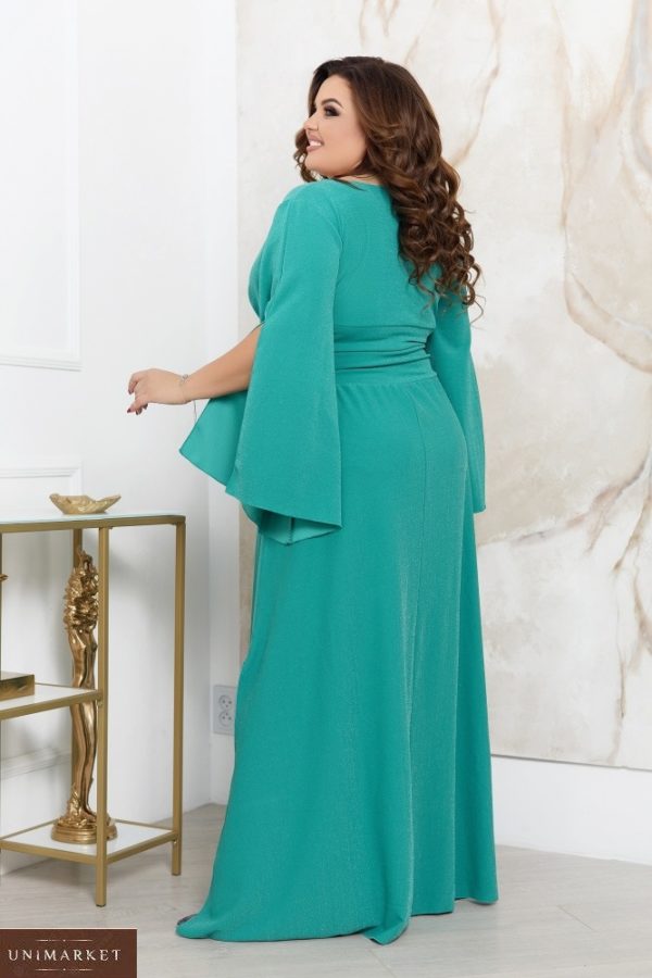 Заказать женское онлайн длинное платье с люрексовой нитью (размер 48-70) бирюза