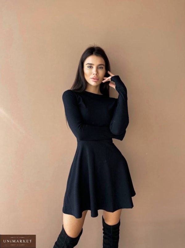 Приобрести черное женское трикотажное платье мини в Украине