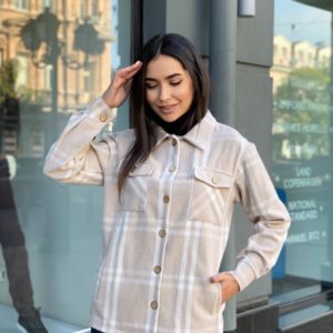 Приобрести беж женскую теплую рубашку в клетку (размер 42-56) в Украине