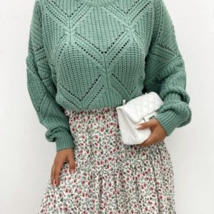 Купити зі знижкою жіночий вільний светр з візерунками оливка