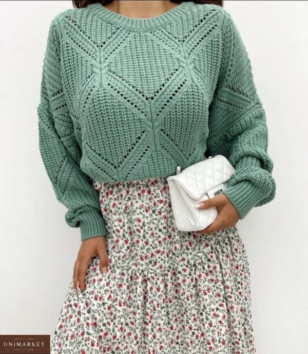 Купить по скидке женский свободный свитер с узорами оливка