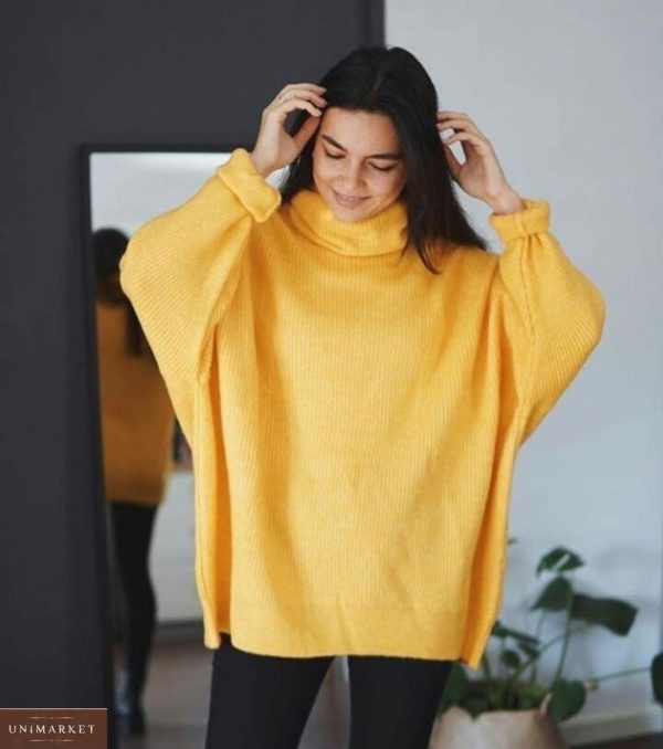 Заказать желтую тунику свитер оверсайз для женщин по скидке