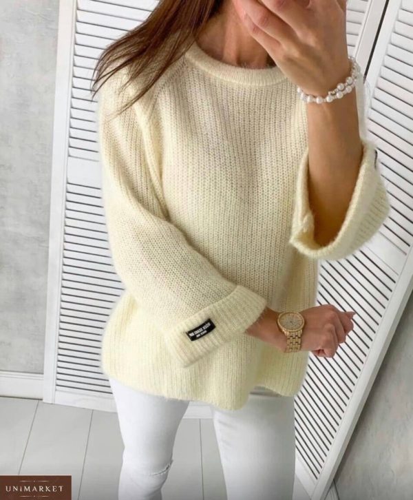 Замовити за низькими цінами жіночий однотонний в'язаний светр (розмір 42-48) молочний