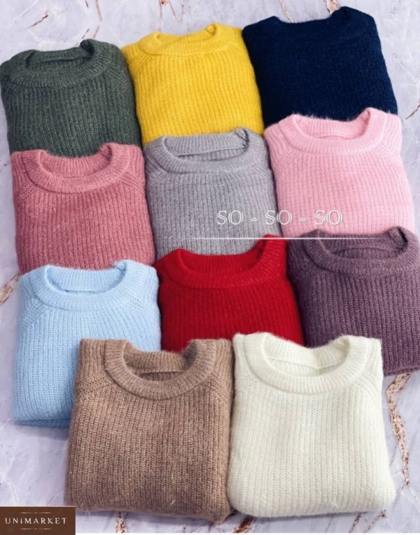 Купить разных цветов женский однотонный свитер машинной вязки онлайн