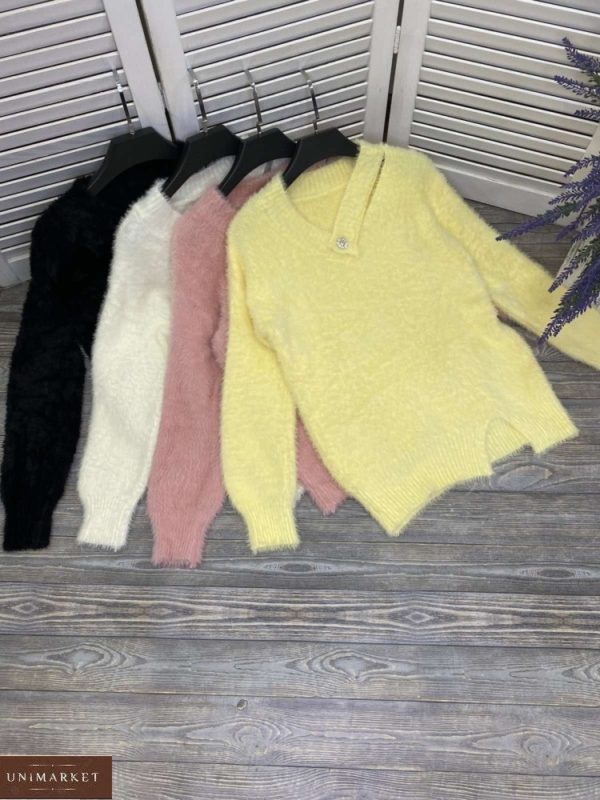 Приобрести выгодно желтый женский свитер травка с разрезом