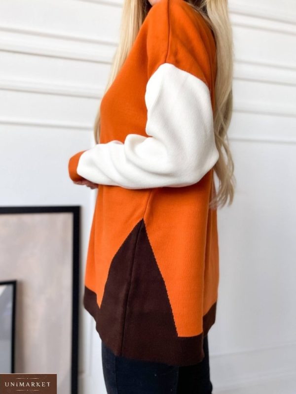 Замовити на осінь жіночий подовжений светр-гольф помаранчевий