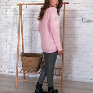 Приобрести розовый женский свободный свитер с V-образным вырезом в интернете
