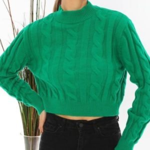 Заказать зеленый женский короткий свитер с узором по скидке