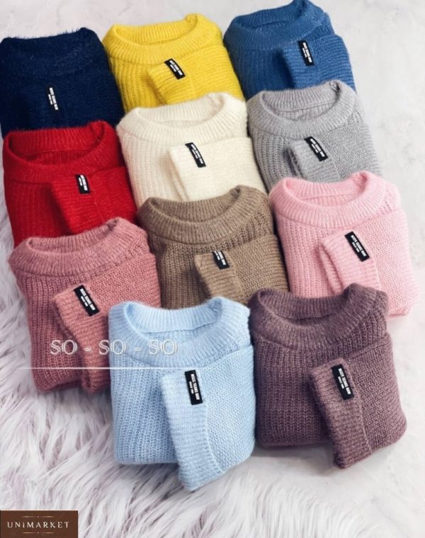 Приобрести разных цветов женский однотонный вязаный свитер (размер 42-48)
