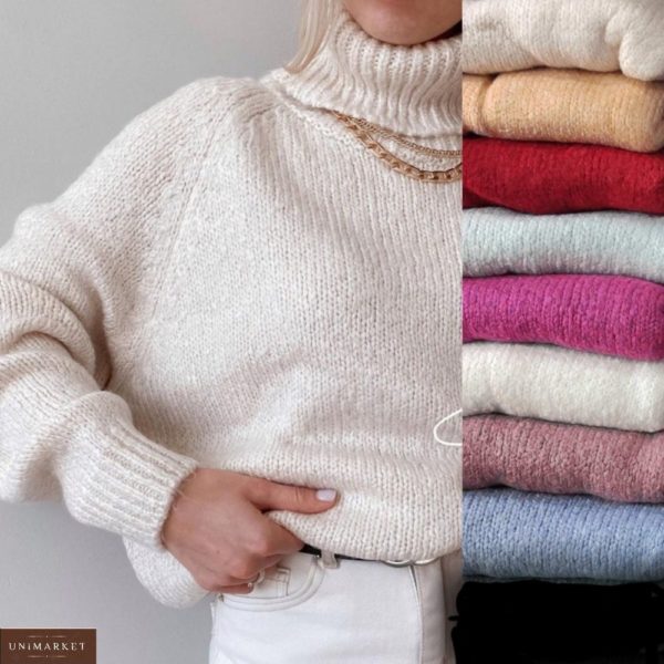 Придбати різних кольорів жіночий теплий светр із коміром білий