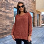 Замовити по знижці теракотовий подовжений в'язаний светр (розмір 50-56) для жінок