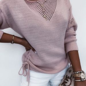 Купить женский в интернете свитер с затяжками пудра