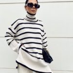 Заказать по низким ценам черно-белый трендовый свитер в полоску для женщин