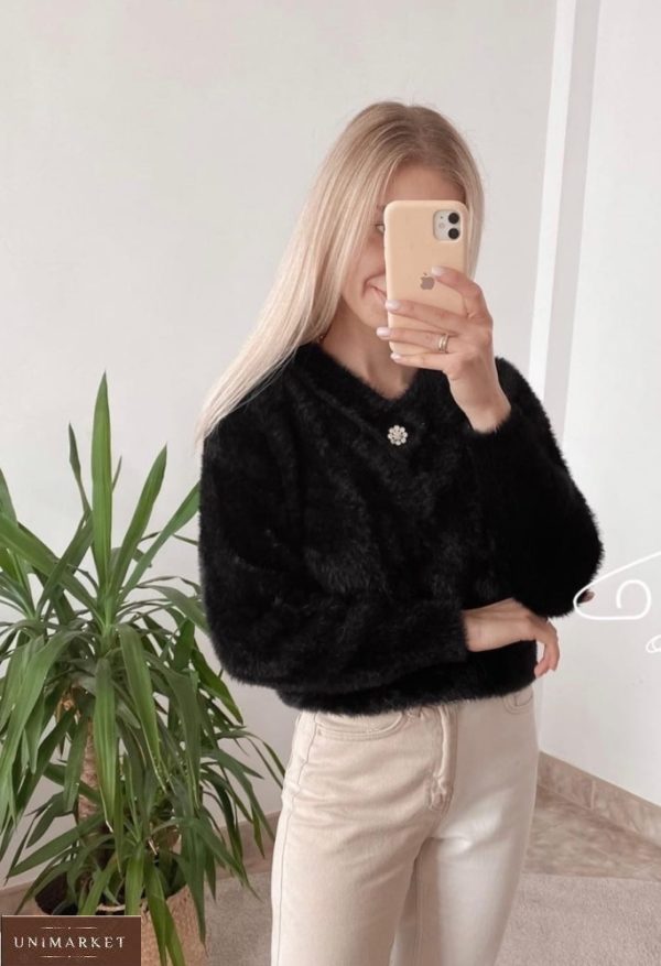 Купить черный свитер травка с разрезом для женщин в интернете