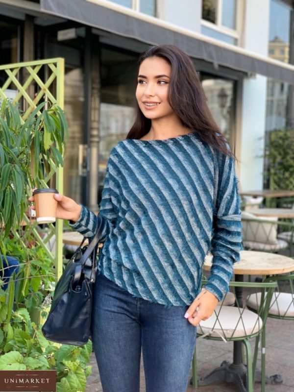 Купить женский свитер в диагональную полоску (размер 42-56) цвета хаки в Украине