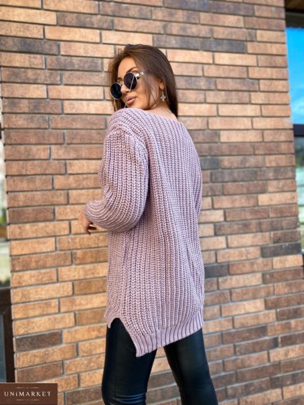 Придбати недорого пудра жіночий подовжений в'язаний светр (розмір 50-56)