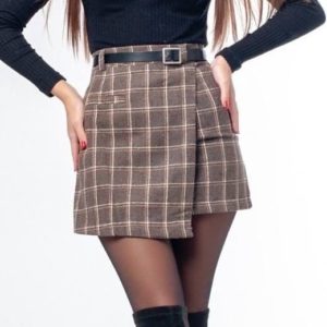 Купить в интернете коричневую юбку с нахлёстом в клетку для женщин