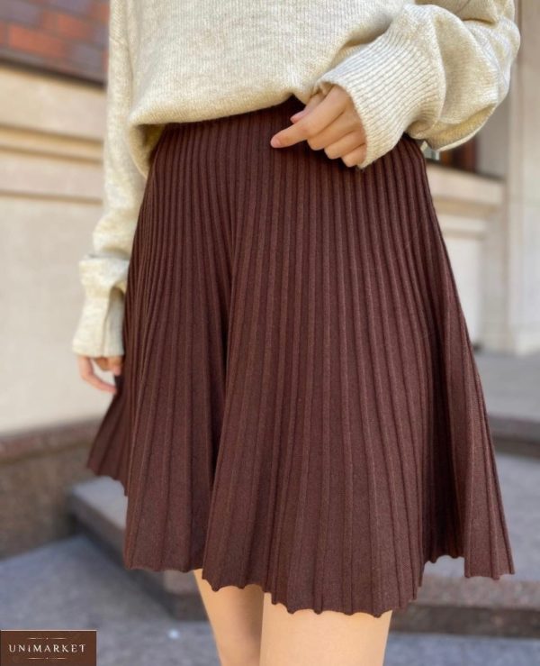 Заказать шоколадного цвета юбку плиссе мини женскую онлайн