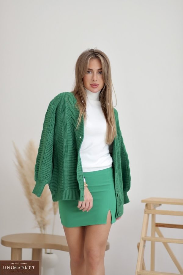Заказать женскую юбку мини с разрезом зеленого цвета по низким ценам