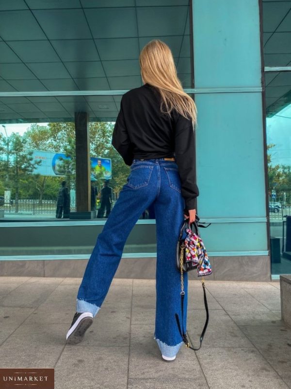 Купить синие женские джинсы с подворотом онлайн