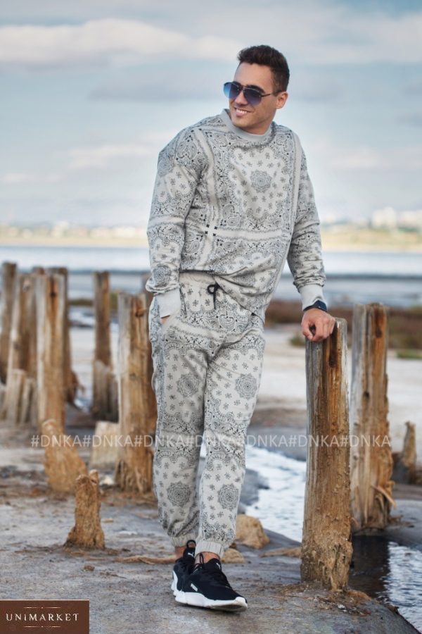 Купити зі знижкою сірий прогулянковий костюм з принтом (розмір 48-54) чоловічий
