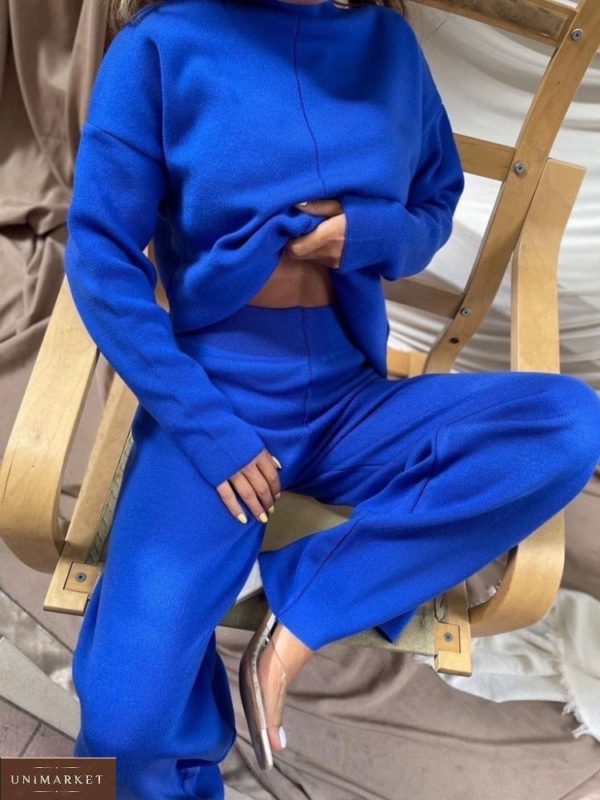 Купить синий женский тёплый костюм из ангоры со свитером онлайн