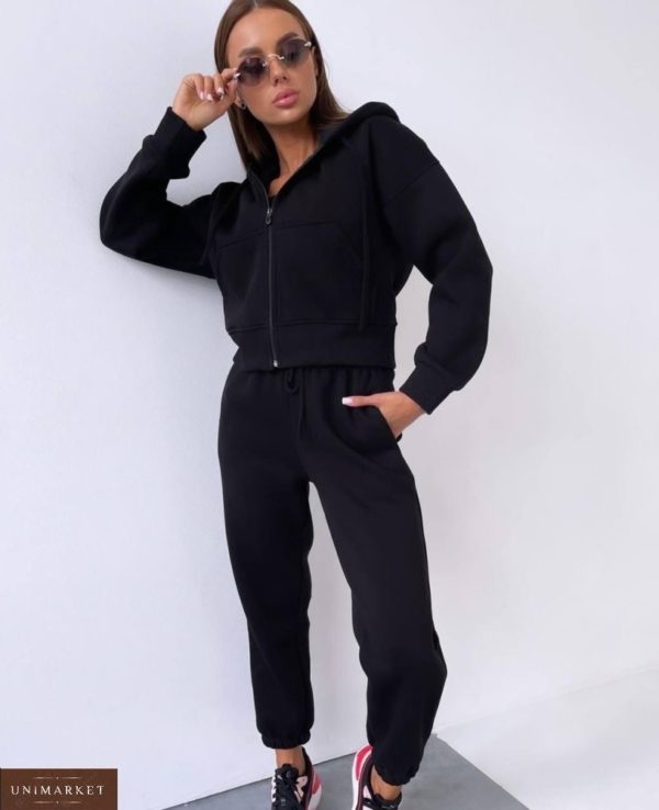 Купити чорний жіночий теплий костюм трійка (розмір 42-48) онлайн