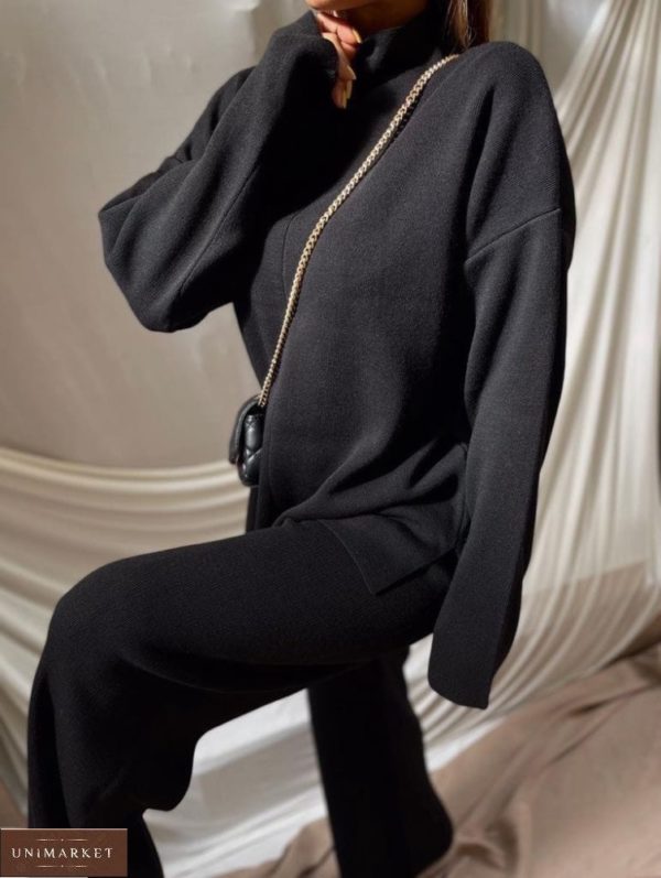 Приобрести черный женский тёплый костюм из ангоры со свитером в Украине