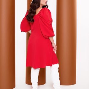 Замовити червону сукню з об'ємними рукавами (розмір 42-52) в інтернеті для жінок