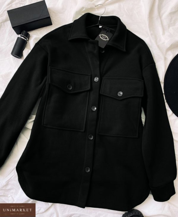 купить чёрную женскую рубашку свободного кроя с карманами недорого в онлайн магазине