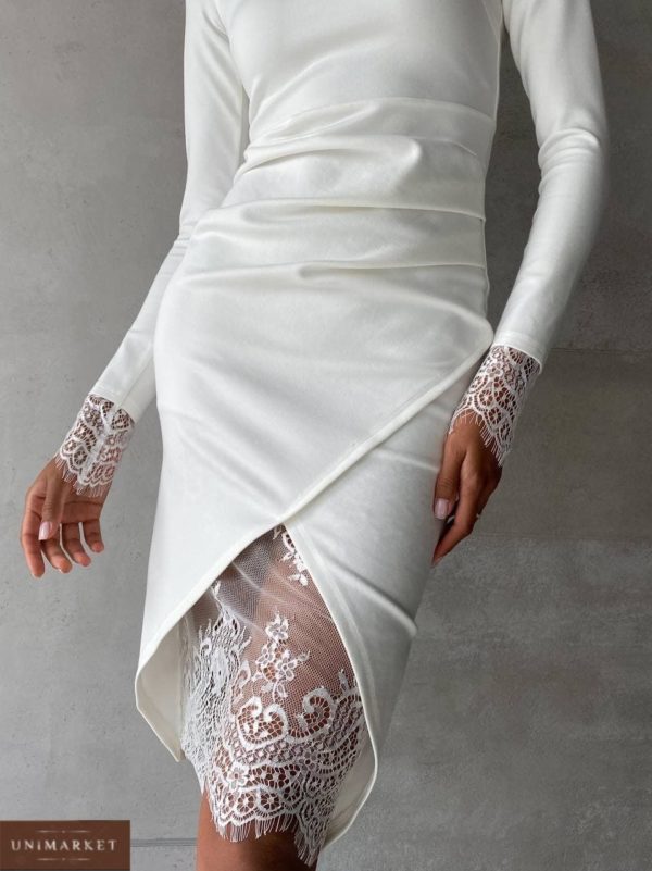заказать женское облегающее платье белого вета с кружевом на ноге по скидочной цене