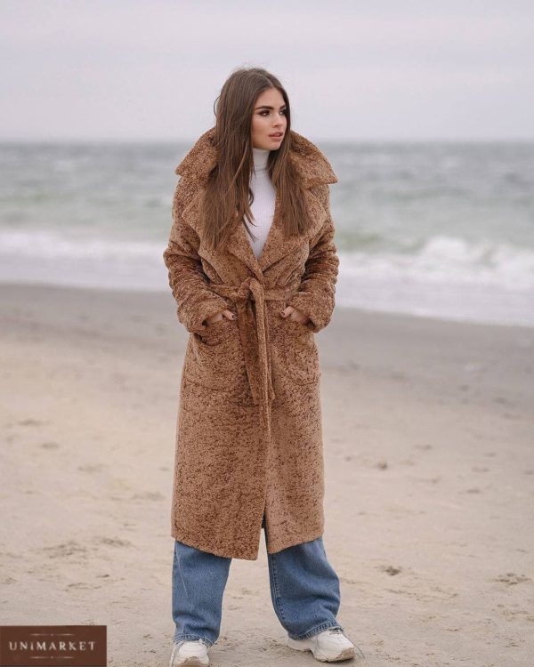 купить зимнее женское каракулевое пальто цвета кемел по лучшей цене в Украине