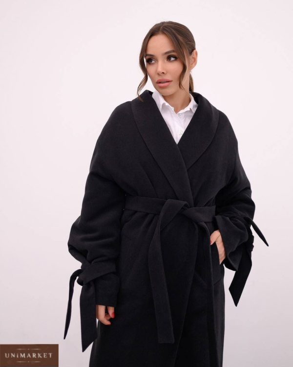 придбати довге жіноче пальто осінь з поясом на ґудзиках за ціною знижкою