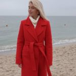 купить женское зимнее пальто из кашемира красного цвета по выгодной цене