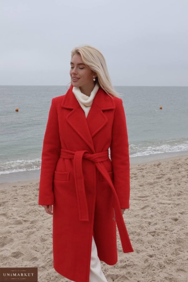 купить женское зимнее пальто из кашемира красного цвета по выгодной цене