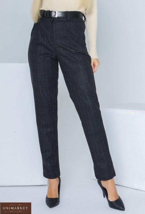 Купити онлайн темно-сірі штани з клітку (розмір 42-48) для жінок